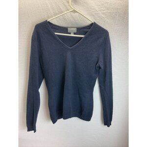 PURE Collection Womens Cashmere Navy Blue Pullover v neck Sweater Size 4‎